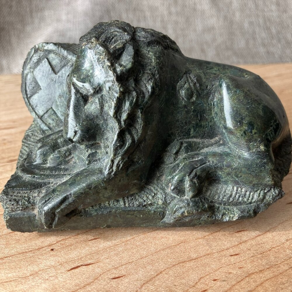 Carved Switzerland Lion of Lucerne, Green Stone (possibly serpentine or marble)